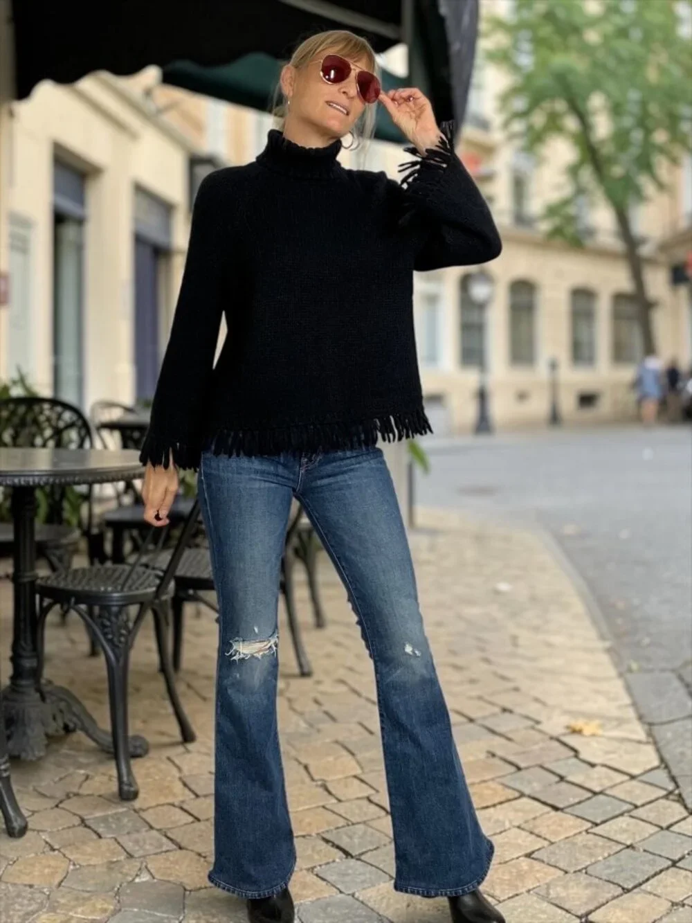 Tory Burch Turtleneck Fringe Jennifer Sweater S Black Alpaca Wool
